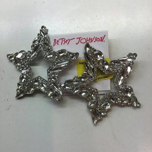 Betsey Johnson Silver Crystal Star Dangle Earrings